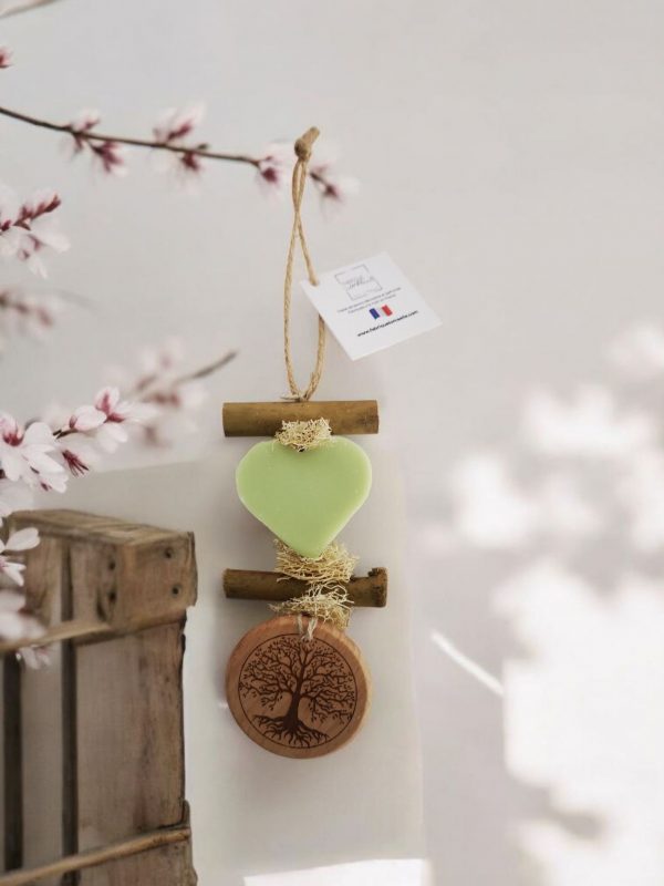 Tresse 1 Cœur Verveine avec Rond  Bois "Arbre de vie "