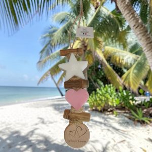 Tresse 1 Savon Étoile Bergamote 1 Cœur Rose 1 Rond bois "Merci Nounou"