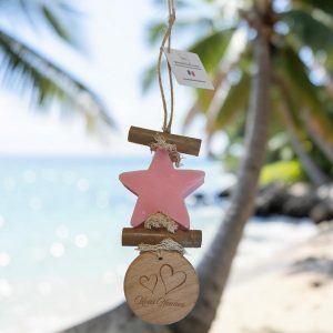 Tresse 1 Savon Étoile Rose avec Rond  Bois "Merci Nounou"